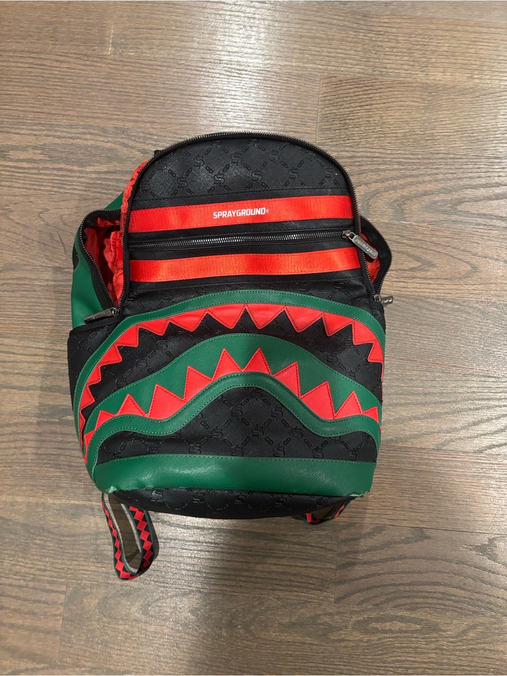 Sprayground Black Green Red Shark Bite Mini Daypack